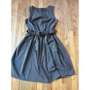 Ralph Lauren Cocktail Dress Women 12 Deep Gray Pleated Sleeveless Belted